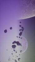 a large cluster of asteroids near an unknown planet, vertical video