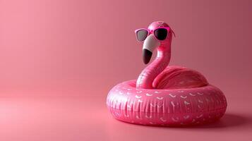 Stylish Pink Flamingo Float with Sunglasses on a Pastel Pink Background photo