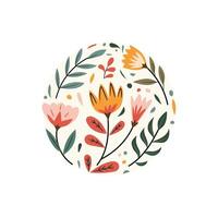 Spring and summer flowers and twigs in the shape of a circle on a white background vector
