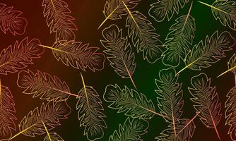 colorful seamless pattern background with foliage. Leaves in line art style on dark background. vector
