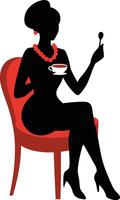 silhouette of an elegant woman drinking coffee vector