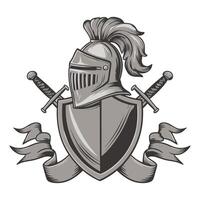 Medieval Knight Helmet with Shield and Swords Emblem vector