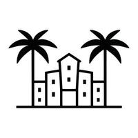 palm trees and building icon illustration vector