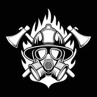 firefighter emblem with gas mask and axes vector