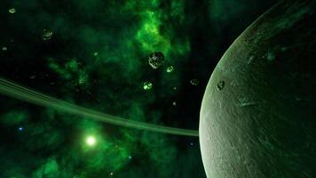 a large cluster of asteroids near an unknown planet video
