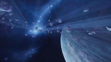 a large cluster of asteroids near an unknown planet video