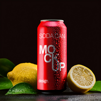 soda can mockup with drops of condensation with lemon elegant background psd