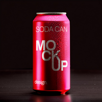 soda can mockup with drops of condensation with black studio elegant background psd
