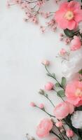 Delicate white blossoms against a soft background with gentle bokeh effect photo