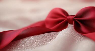 Elegant red satin and intricate lace fabric draped together on a dark background photo