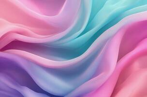 Soft, colorful silk fabric draping gracefully in a wave pattern under soft lighting photo