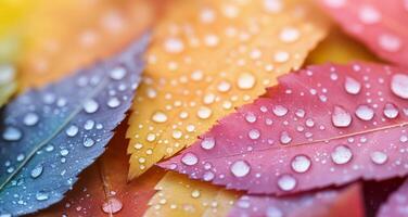 Colorful wet leaves arranged in a vibrant pattern after rain photo