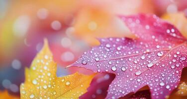 Colorful wet leaves arranged in a vibrant pattern after rain photo