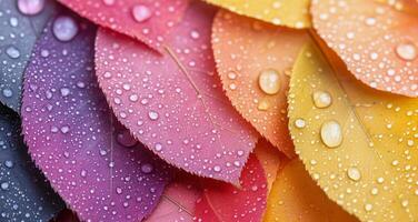 Colorful wet leaves arranged in a vibrant pattern after rain photo