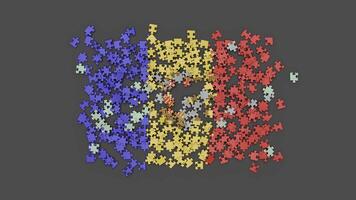 3D Andorra flag assembled from a puzzle. With Alpha Channel. video