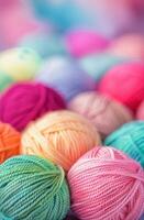 Colorful Yarn Balls Piled Together in a Craft Workshop photo