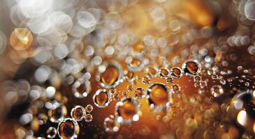 Macro Shot of Raindrops on a Golden Surface in Soft Natural Light photo