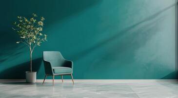 Cozy Chair by Sunlit Window With Green Wall and Indoor Plant photo