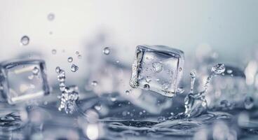 Ice Cubes Splashing in Water Creating Ripples photo