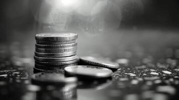 Stacked Coins on Glossy Surface With Soft Lighting Effect photo