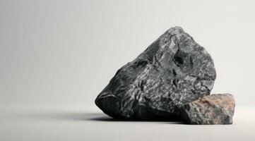Gray Rock on a Soft Surface Against Blurred Mountain Background at Dusk photo