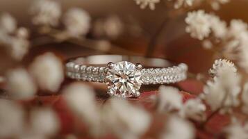 Elegant Stacked Rings With Diamonds Displayed on a Reflective Surface in Natural Light photo