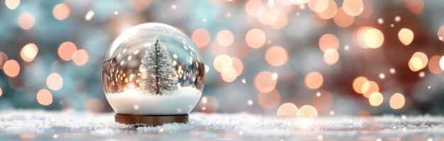 Snow Globe With Christmas Tree Surrounded by Soft Bokeh Lights During Holiday Season photo