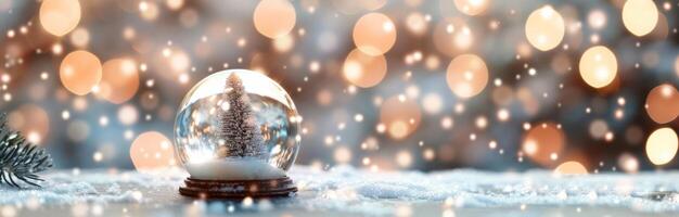 Snow Globe With Christmas Tree Surrounded by Soft Bokeh Lights During Holiday Season photo