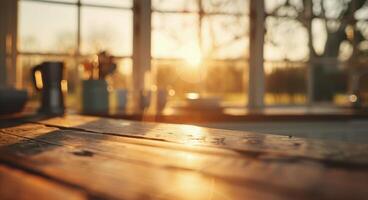 Morning Coffee on a Table With Sunlight Streaming Through the Window photo