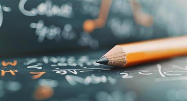 Writing Practice With Pencil on Chalkboard in Classroom Setting photo