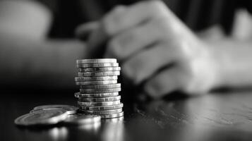 Stacked Coins on Glossy Surface With Soft Lighting Effect photo