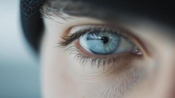 Close-Up of a Human Eye With Striking Blue Iris and Detailed Texture in Natural Light photo