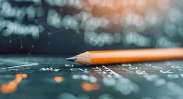 Writing Practice With Pencil on Chalkboard in Classroom Setting photo