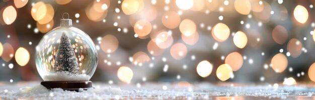 Snow Globe With Christmas Tree Surrounded by Soft Bokeh Lights During Holiday Season photo