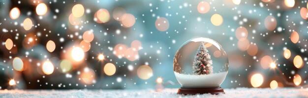 Snow Globe With Christmas Tree Surrounded by Soft Bokeh Lights During Holiday Season photo