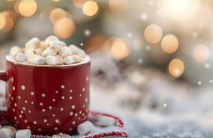 Cozy Hot Chocolate With Marshmallows in a Winter Setting photo
