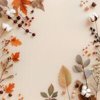Autumn Foliage and Natural Elements Arranged on Neutral Background photo
