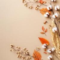 Autumn Foliage and Natural Elements Arranged on Neutral Background photo