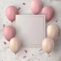 Celebration Background With Colorful Balloons and Empty Square Frame photo