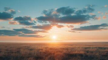 Majestic Sunrise Over Snow-Covered Field in Winter Landscape photo