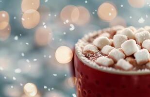 Cozy Hot Chocolate With Marshmallows in a Winter Setting photo