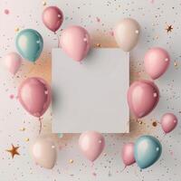 Celebration Background With Colorful Balloons and Empty Square Frame photo