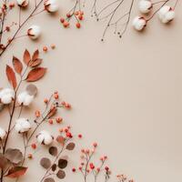 Autumn Foliage and Natural Elements Arranged on Neutral Background photo