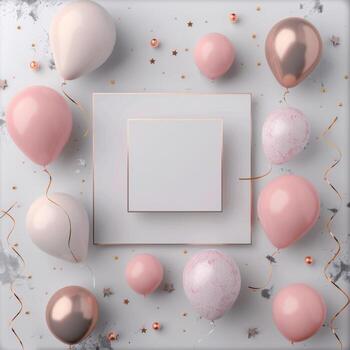 Celebration Background With Colorful Balloons and Empty Square Frame photo