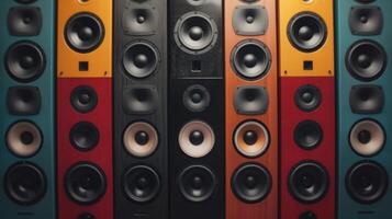 Colorful Speakers Line Displayed in a Music Studio for Audio Production photo