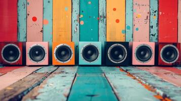 Colorful Speakers Line Displayed in a Music Studio for Audio Production photo