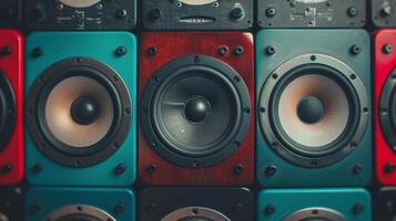 Colorful Speakers Line Displayed in a Music Studio for Audio Production photo
