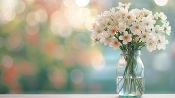 Elegant White Hydrangea Arrangement in a Ribbed Vase on a Bright Sunny Day photo