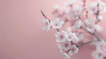 Delicate Cherry Blossom Branch Against Soft Pink Background in Springtime photo