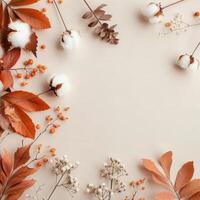 Autumn Foliage and Natural Elements Arranged on Neutral Background photo